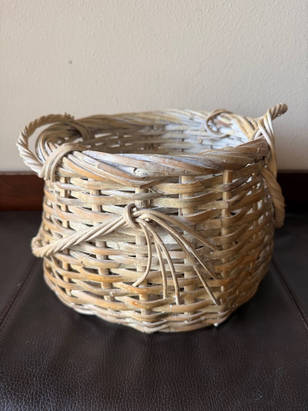Vintage Hand-Woven Rattan Round Basket